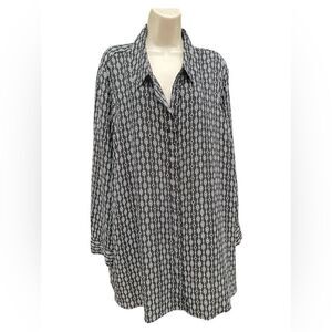 LANE BRYANT Womens Polyester Long Sleeve Blouse Geometric Black White Size 26/28